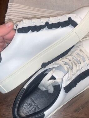 Tory Burch White Leather Sneakers with Black Accents